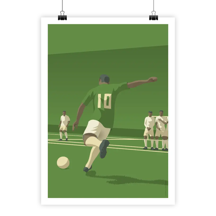 Affiche Déco : Poster joueur de foot tirant un pénalty 